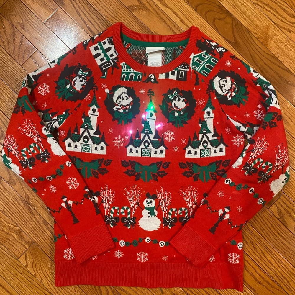 Disney Parks Christmas Mickey Minnie Light Up Holiday Sweater Red Size Medium